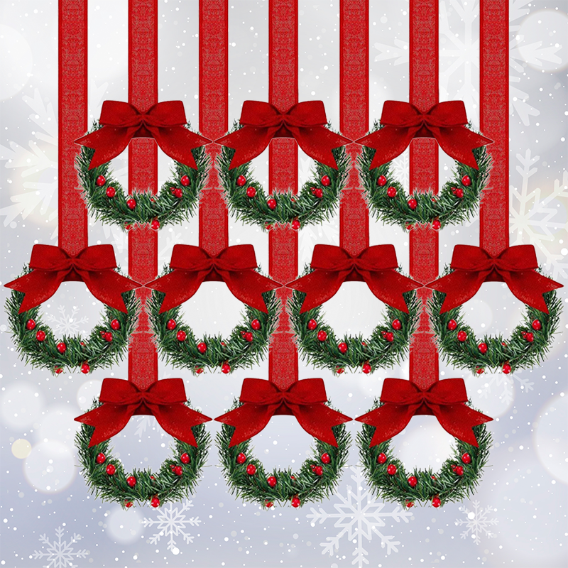 🎄Mini Christmas Wreaths with Ribbon Bows for Holiday Home Decor🎀
