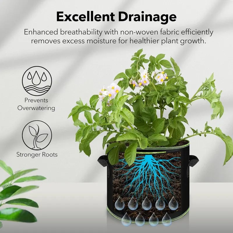 Avaleric® 🌱 5 Gallon Grow Bags – Heavy Duty Aeration Fabric Pots with Handles for Vegetables, Flowers & Fruits 🪴
