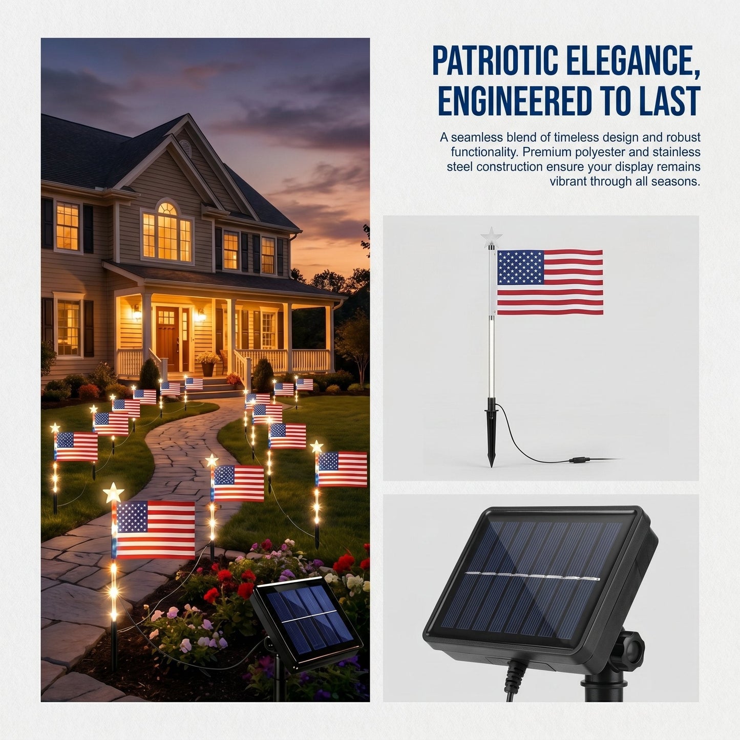 🇺🇸🎆Avaleric® 4th of July Outdoor American Flag Solar Lights🇺🇸