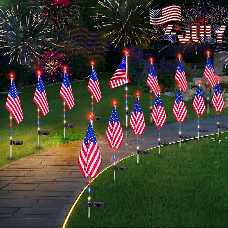 🇺🇸🎆Avaleric® 4th of July Outdoor American Flag Solar Lights🇺🇸