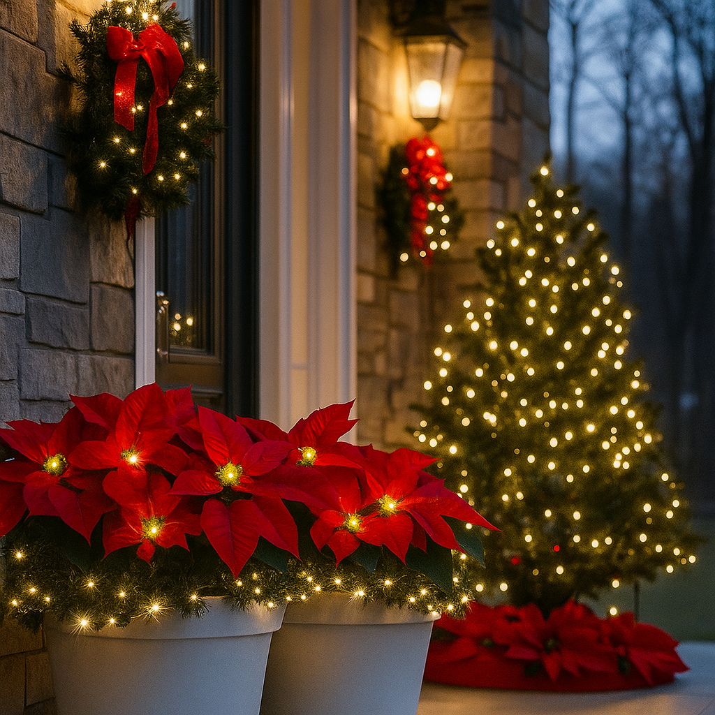 🌺Artificial Christmas Poinsettia Flower Solar Light🎄🎅(Waterproof, Garden, Xmas Party Decoration)