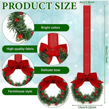 🎄Mini Christmas Wreaths with Ribbon Bows for Holiday Home Decor🎀