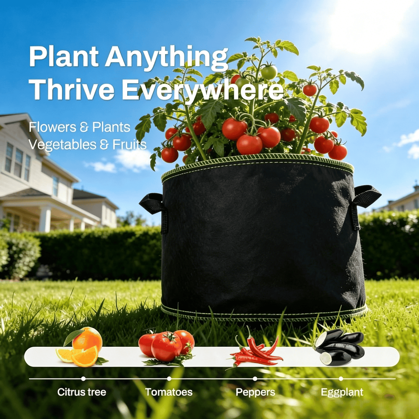 Avaleric® 🌱 5 Gallon Grow Bags – Heavy Duty Aeration Fabric Pots with Handles for Vegetables, Flowers & Fruits 🪴