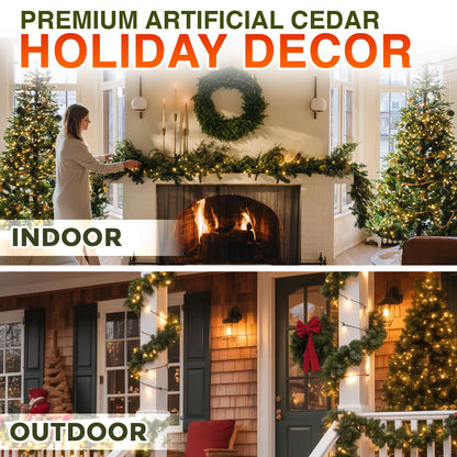 🎄 Avaleric® Artificial Cedar Garland 🇺🇸 Green Pine Garland for Table, Mantel, Wall – Perfect for Indoor & Outdoor Christmas Decorations