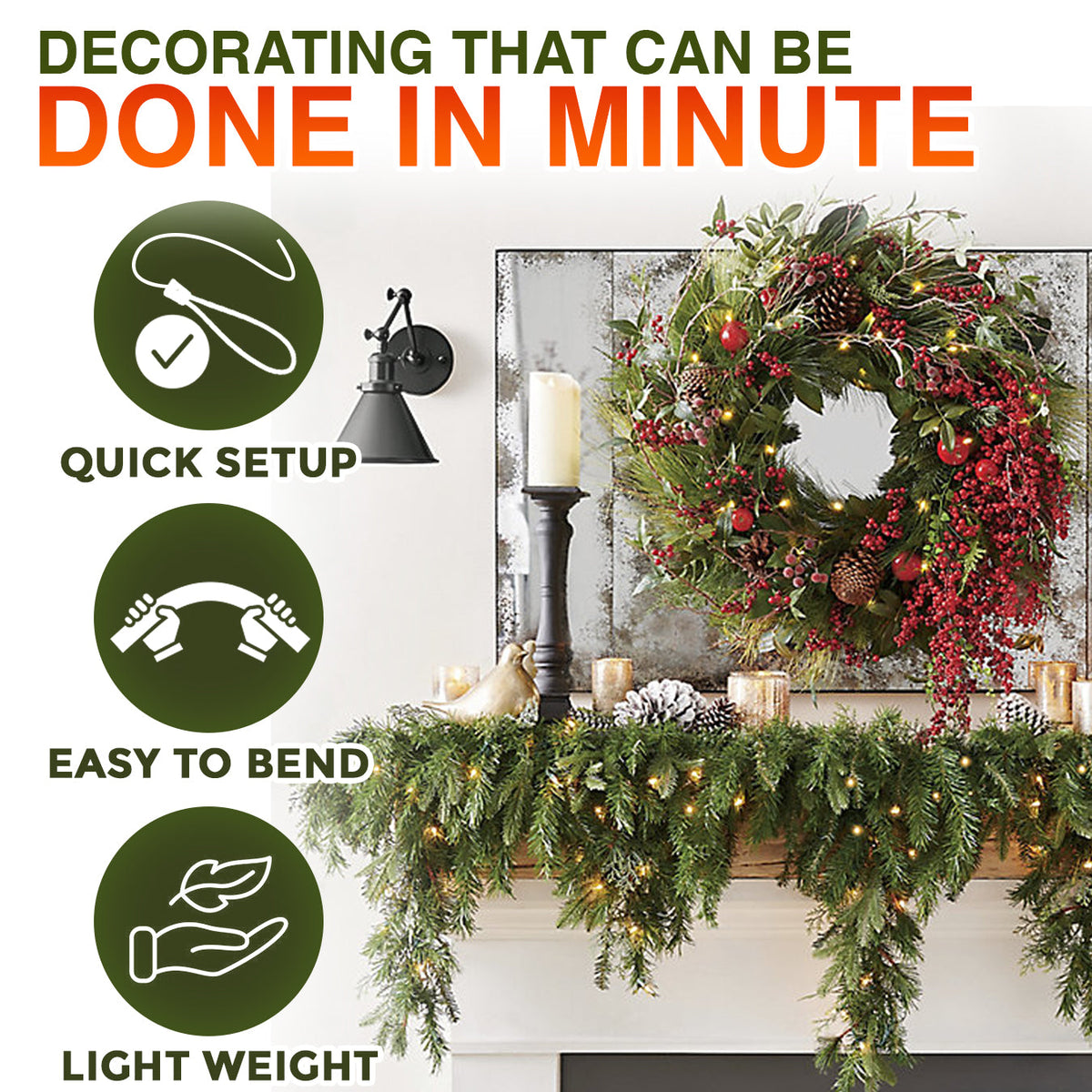 🎄 Avaleric® Artificial Cedar Garland 🇺🇸 Green Pine Garland for Table, Mantel, Wall – Perfect for Indoor & Outdoor Christmas Decorations
