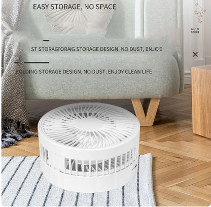 Avaleric® 4 speed Wireless USB Rechargeable Round White Pink Black Portable Cordless Adjustable Folding Desk Floor Oscillating Fan with Remote