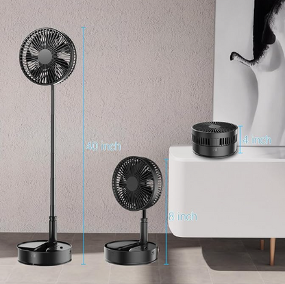 Avaleric® 4 speed Wireless USB Rechargeable Round White Pink Black Portable Cordless Adjustable Folding Desk Floor Oscillating Fan with Remote