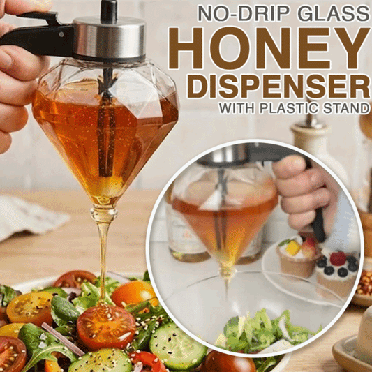 Avaleric® No-Drip Glass Honey Dispenser with Plastic Stand