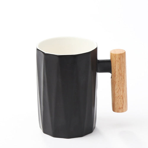Avaleric® Wooden handle ceramic coffee mug,literary teacup Office Coffee Milk Cup