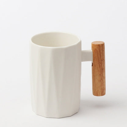 Avaleric® Wooden handle ceramic coffee mug,literary teacup Office Coffee Milk Cup