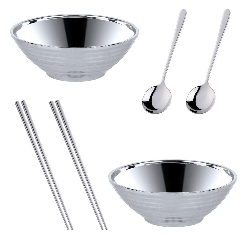 Avaleric® Stainless Steel Rainbow Silver Gold Double Layer Dinner Cereal Bowls Plates for Kitchen