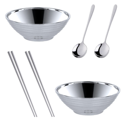 Avaleric® Stainless Steel Rainbow Silver Gold Double Layer Dinner Cereal Bowls Plates for Kitchen