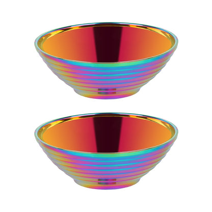 Avaleric® Stainless Steel Rainbow Silver Gold Double Layer Dinner Cereal Bowls Plates for Kitchen