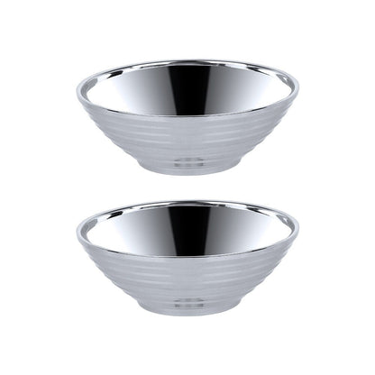 Avaleric® Stainless Steel Rainbow Silver Gold Double Layer Dinner Cereal Bowls Plates for Kitchen
