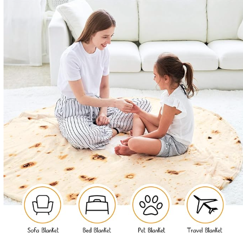 Avaleric® Tortilla Double Sided Print Round Fleece Flannel Linen Pool Beach Picnic Blanket Plush Soft Throw for Pets Baby Blanket Bedspread Sofa Couch Chair