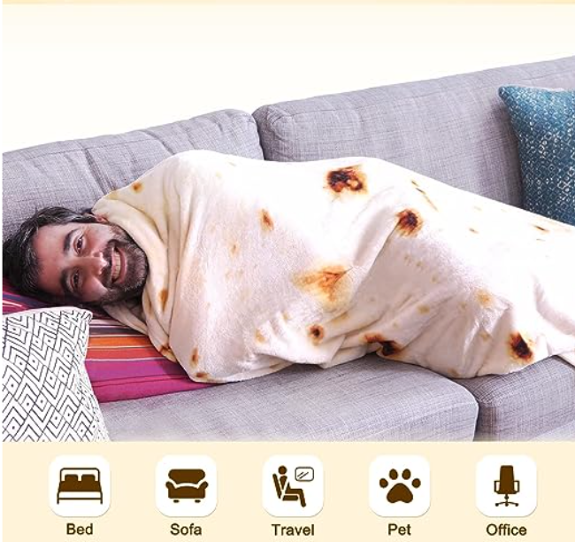 Avaleric® Tortilla Double Sided Print Round Fleece Flannel Linen Pool Beach Picnic Blanket Plush Soft Throw for Pets Baby Blanket Bedspread Sofa Couch Chair