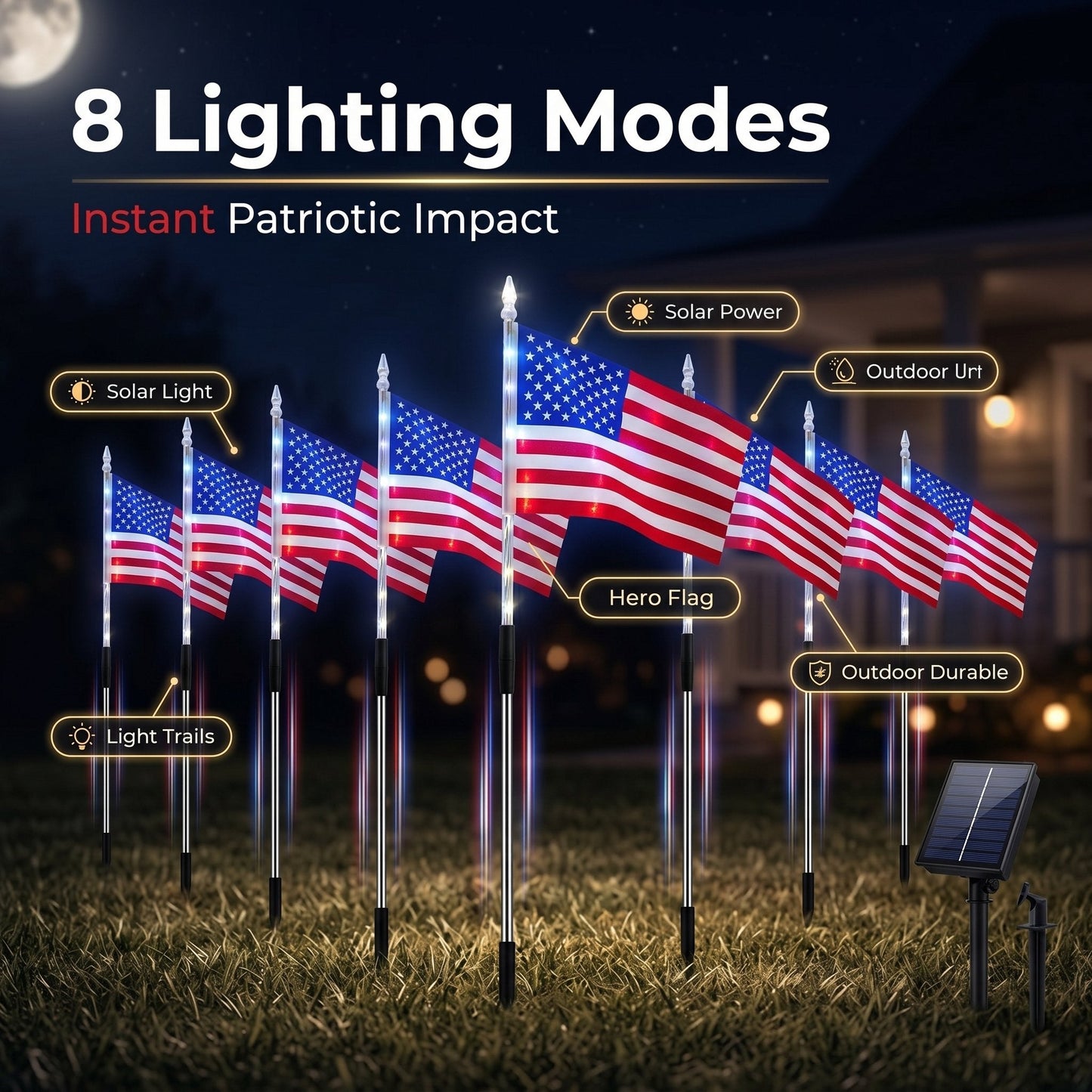 🇺🇸🎆Avaleric® 4th of July Outdoor American Flag Solar Lights🇺🇸