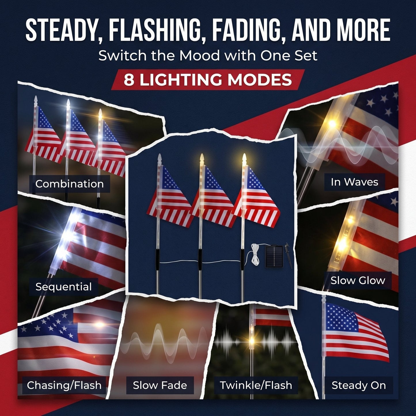🇺🇸🎆Avaleric® 4th of July Outdoor American Flag Solar Lights🇺🇸