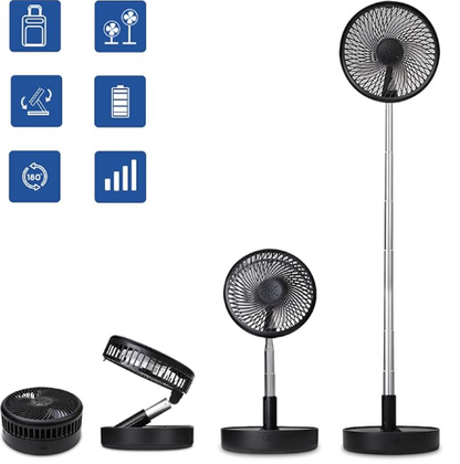 Avaleric® 4 speed Wireless USB Rechargeable Round White Pink Black Portable Cordless Adjustable Folding Desk Floor Oscillating Fan with Remote