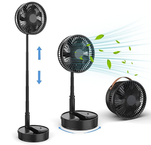 Avaleric® 4 speed Wireless USB Rechargeable Round White Pink Black Portable Cordless Adjustable Folding Desk Floor Oscillating Fan with Remote