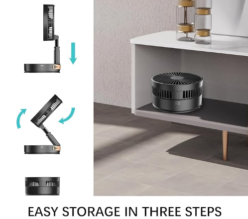 Avaleric® 4 speed Wireless USB Rechargeable Round White Pink Black Portable Cordless Adjustable Folding Desk Floor Oscillating Fan with Remote