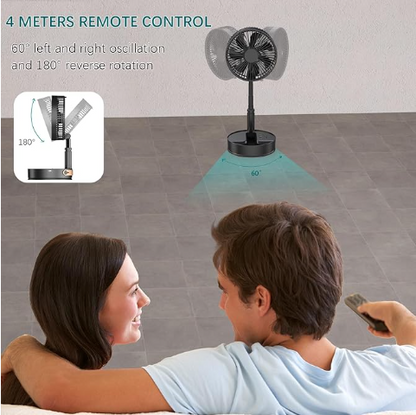 Avaleric® 4 speed Wireless USB Rechargeable Round White Pink Black Portable Cordless Adjustable Folding Desk Floor Oscillating Fan with Remote