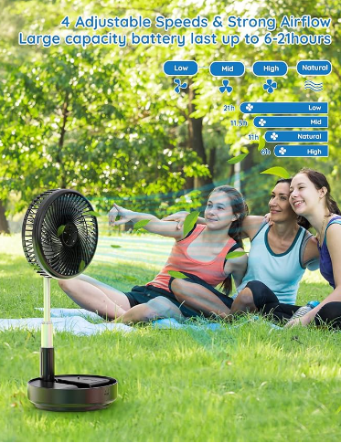 Avaleric® 4 speed Wireless USB Rechargeable Round White Pink Black Portable Cordless Adjustable Folding Desk Floor Oscillating Fan with Remote